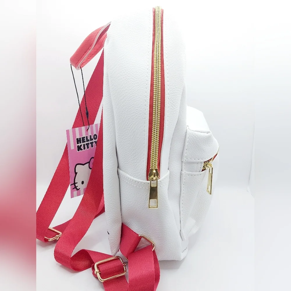Sanrio Hello Kitty Mini Backpack Purse 10” White Faux Leather Gold Zip Cute Kawa